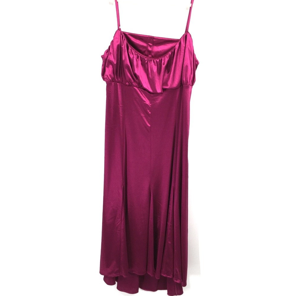 Maeve Anthropologie hot Pink open back long satin dress wedding guest gown 3X